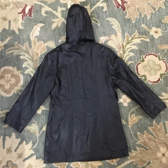 BAGATELLE Vintage Black Hooded Genuine Leather Jacket Womens US Large - Picture 14 of 17
